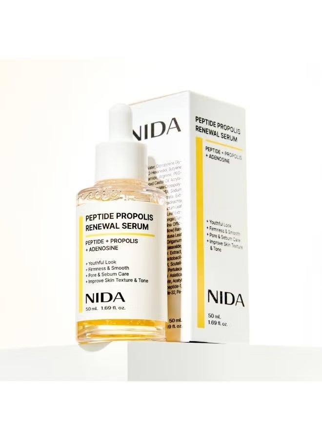 NIDA Peptide Propolis Renewal Serum | Peptide Complex, Propolis Extract, Adenosine | Youthful Look, Wrinkles, Fine Lines, Pore & Sebum Care | 1.69 fl.oz., 50ml (Updated) - Image 4