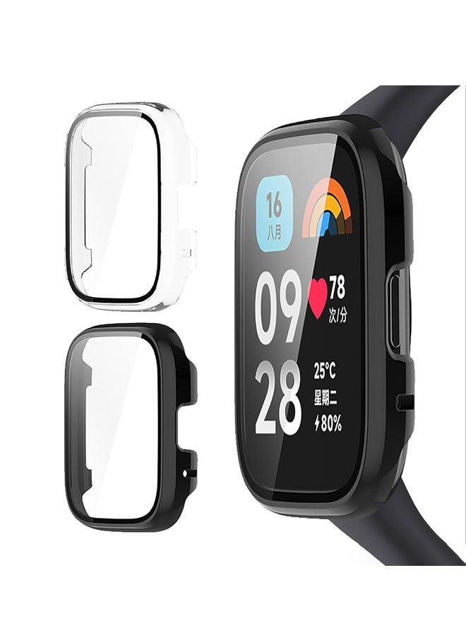 حافظة مكونة من قطعتين متوافقة مع حافظة ساعة Xiaomi Redmi 3 Active وواقي زجاجي بإطار من البلاستيك الصلب لساعة Xiaomi Redmi 3 Active باللون الأسود الشفاف - Image 1