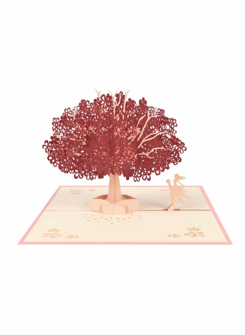 Excefore 3D Pop Up Card, Romantic Lovers Card with Couples Under Red Cherry Tree, Anniversary Card, Wedding Card, Birthday Card with Envelope for Wife Husband Girlfriend Mother (Card1) - Image 1