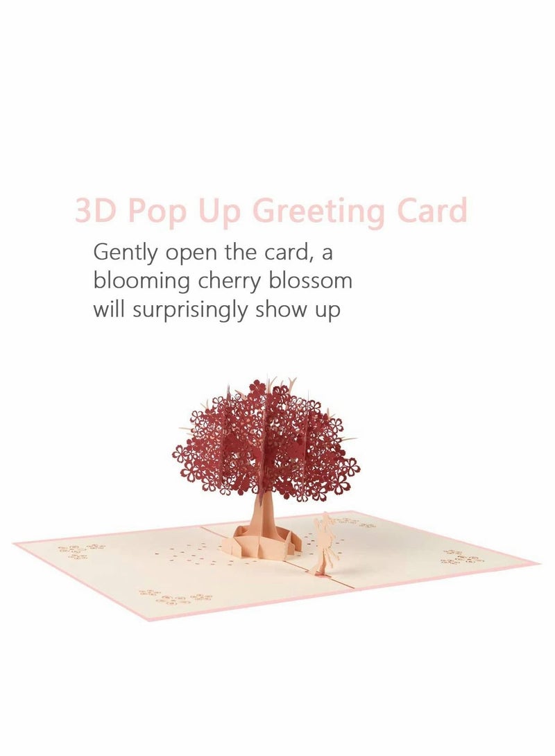 Excefore 3D Pop Up Card, Romantic Lovers Card with Couples Under Red Cherry Tree, Anniversary Card, Wedding Card, Birthday Card with Envelope for Wife Husband Girlfriend Mother (Card1) - Image 3