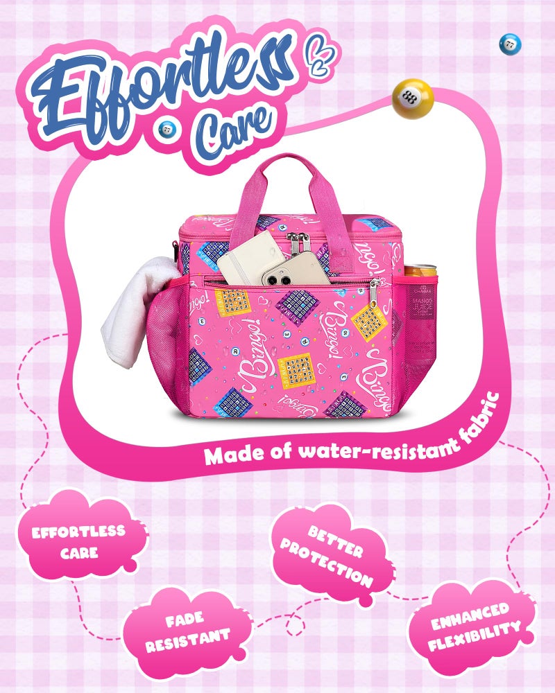 FOKDUVB Bingo Bag for Daubers Dabbers Dotters Tote Bag with Pockets for Bingo Stuff Supplies (Pink) - Image 5