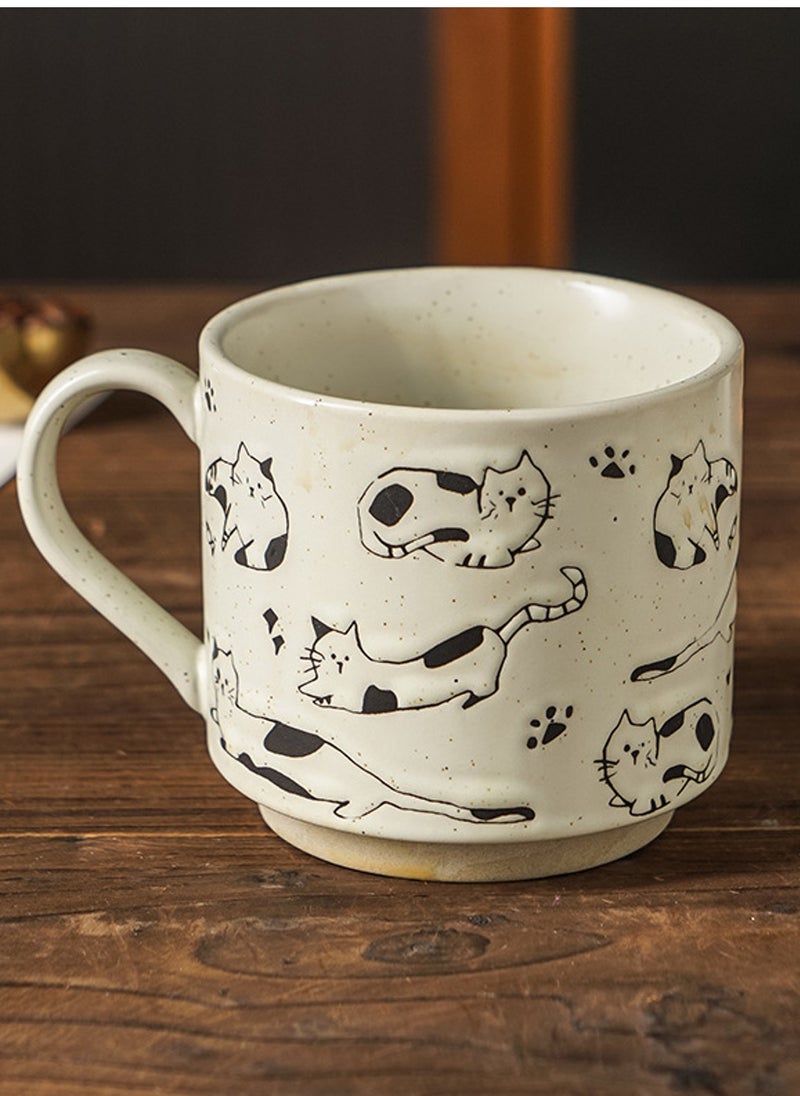 Ceramic Mug, Coarse Pottery Cat Style, For Coffee Tea Cold Drinks, Microwave & Dishwasher Safe, 310Ml - Image 1