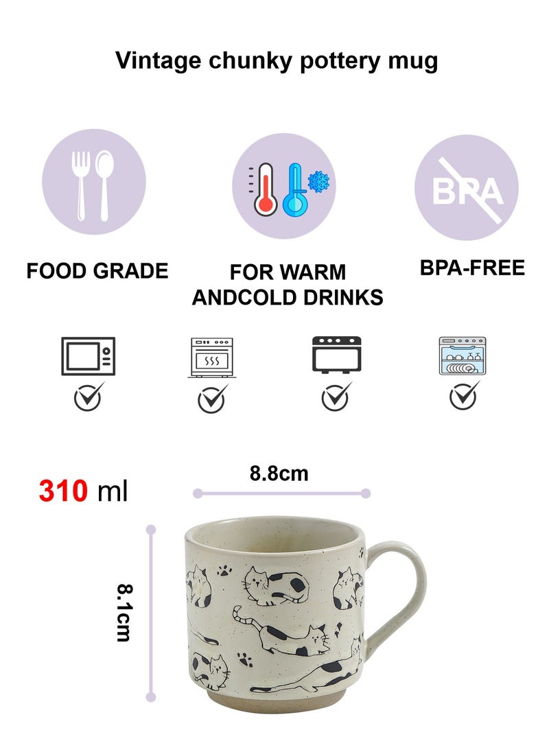 Ceramic Mug, Coarse Pottery Cat Style, For Coffee Tea Cold Drinks, Microwave & Dishwasher Safe, 310Ml - Image 2