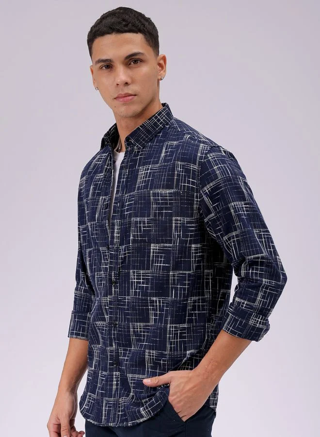 ذا انديان كراج كو Men Relaxed Fit Striped Full Sleeves Cutaway Collar Resort Wear Shirt