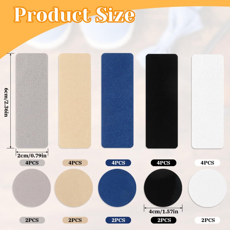 Ajcotahm 30Pcs Shoe Patches for Holes, Self-Adhesive Shoe Heel Repair Patch 5 Colors Shoe Hole Repair Patch Kit for Sneakers and Mesh Shoes (Rectangular and Round Shapes) - Image 2