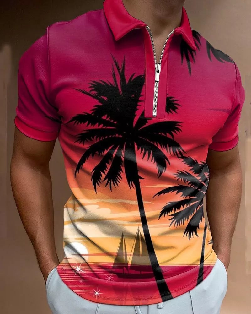 2022 new summer 3D digital printing men's clothing creative pattern sports zipper polo shirt on behalf of the hair 10 patterns XL - Image 2