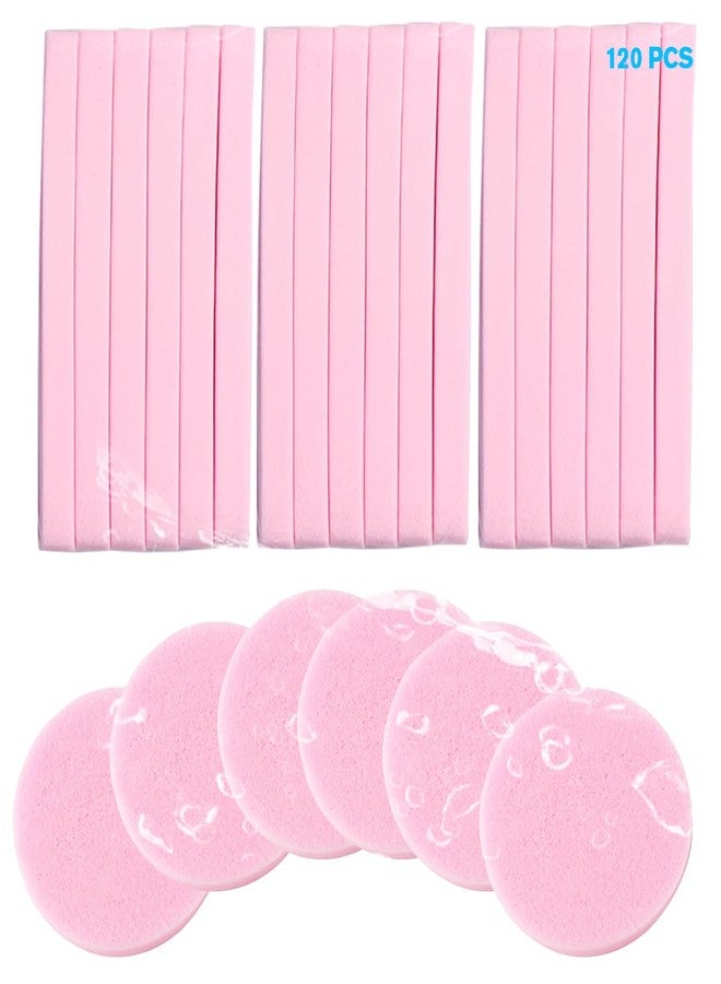 FITINI Facial Sponge Compressed Makeup Remover 120 Count Wash Pads Round Soft Face Cleansing Sponges for Woman Exfoliating Mask,Makeup Removal,Spa Cleaning,Pink - Image 1