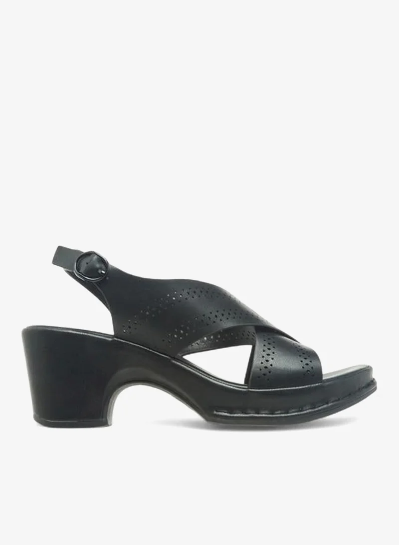 Flora Bella By Shoexpress BLACK Women Perforated Cross Strap Block Heel Sandals for Women | Best Price UAE