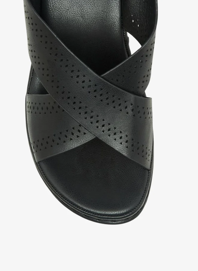 Flora Bella By Shoexpress BLACK Women Perforated Cross Strap Block Heel Sandals for Women | Best Price UAE