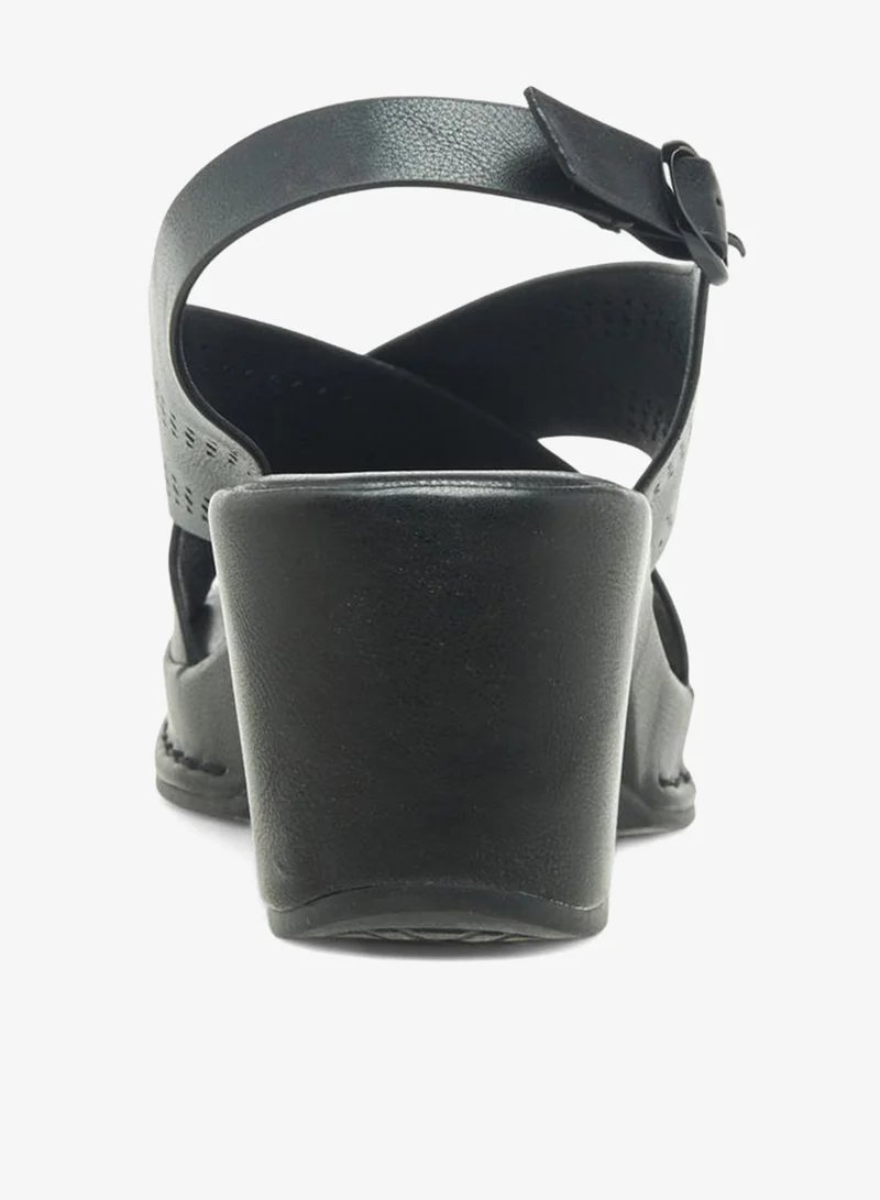 Flora Bella By Shoexpress BLACK Women Perforated Cross Strap Block Heel Sandals for Women | Best Price UAE