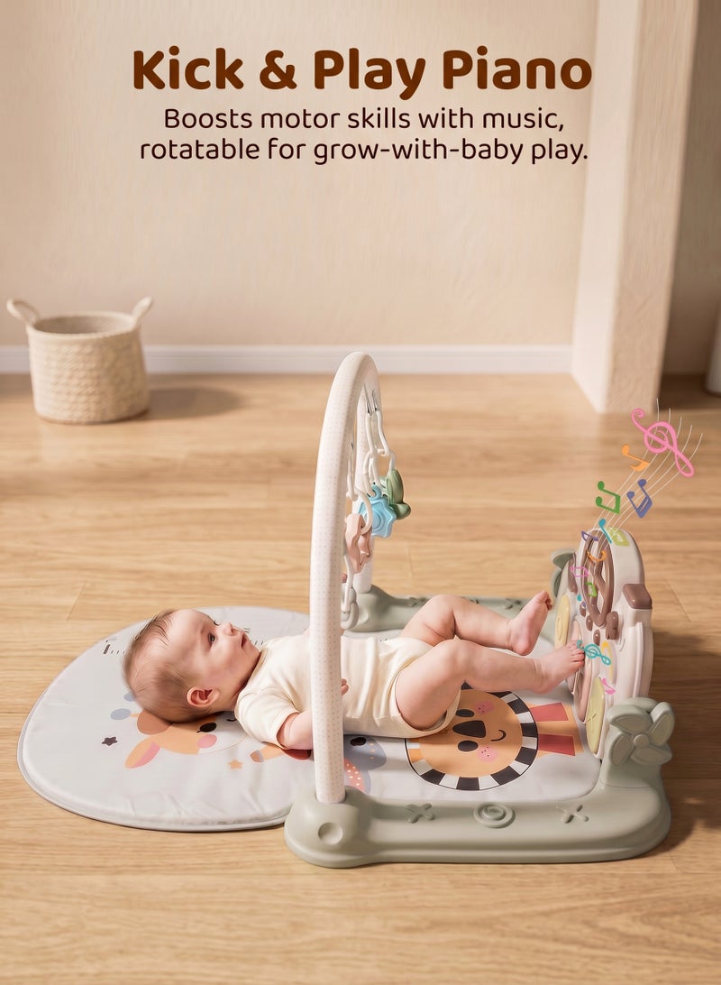 Baybee Kick & Play Piano Gym & Activity Mat for Babies 0-12 Months, Baby Play Gym with Rotating Piano, 5 Hanging Rattle Toys, Crawling Play Mat for Newborn Boys & Girls  Green - Image 3