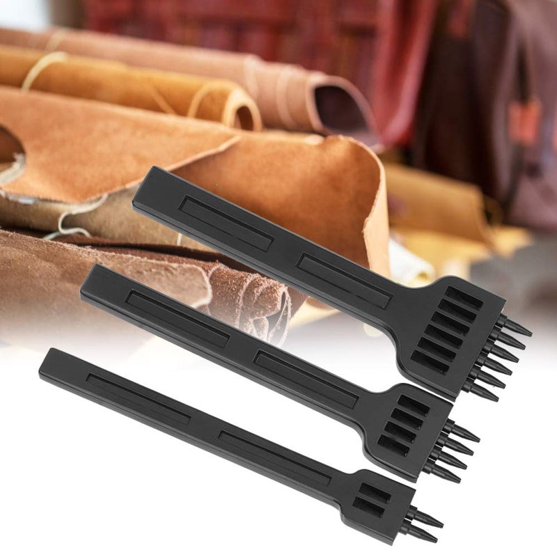Storage transit efficiency build Professional Leather Punch Tools 3PCS High Carbon Steel Prong Chisel Set for Leather Craft DIY Sewing with 2 4 6 Prong Options 4mm Hole Spacing Durable Proof Upgraded general grade quality - Image 2
