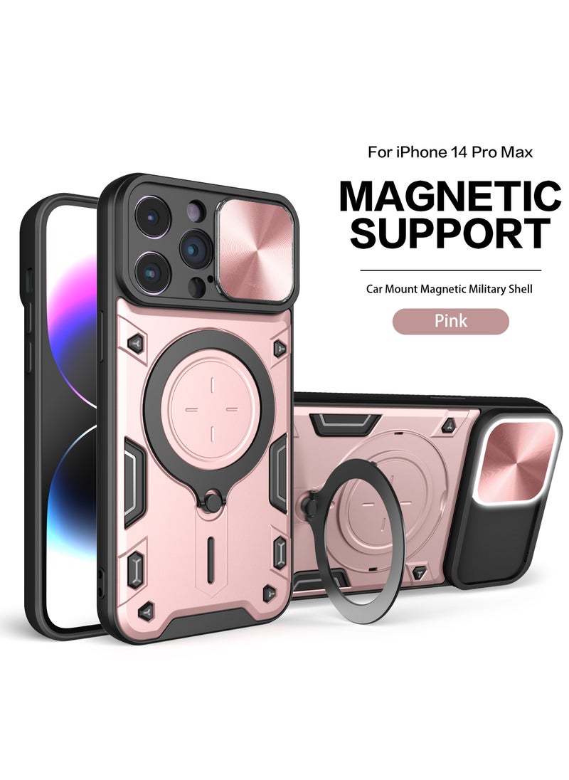 Generic - Apple iPhone 14 Pro Max Mobile Phone Case Cover, Slide Camera Lens Cover, 360°Rotating Kickstand Ring, Bumper Shockproof Phone Case，Compatible with Car Magnetic Mount - Image 1