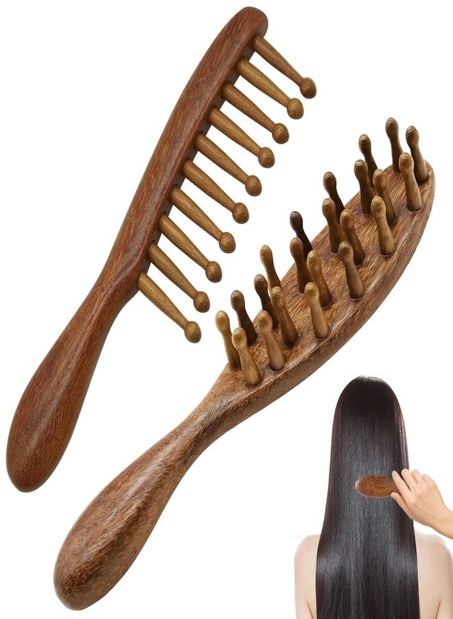 CYUXING 2Pcs Loc Brush for Dreads, Golden Sandalwood Lock Brush with Wide Teeth for Scalp Massage, Gentle Detangling on Hair, Comfort Grip Handle for Fatigue Relief - Image 1