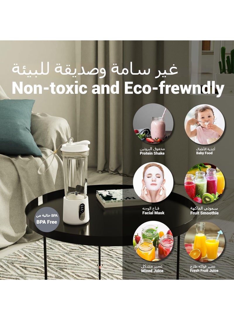 LBMT خلاط محمول سعة 500 مل، 4 شفرات من الفولاذ المقاوم للصدأ، 300 واط للمخفوقات والعصائر، خلاط مقاوم للماء للعصائر، قابل للشحن عبر USB، مع غطاء للسفر وقشة  - Image 4
