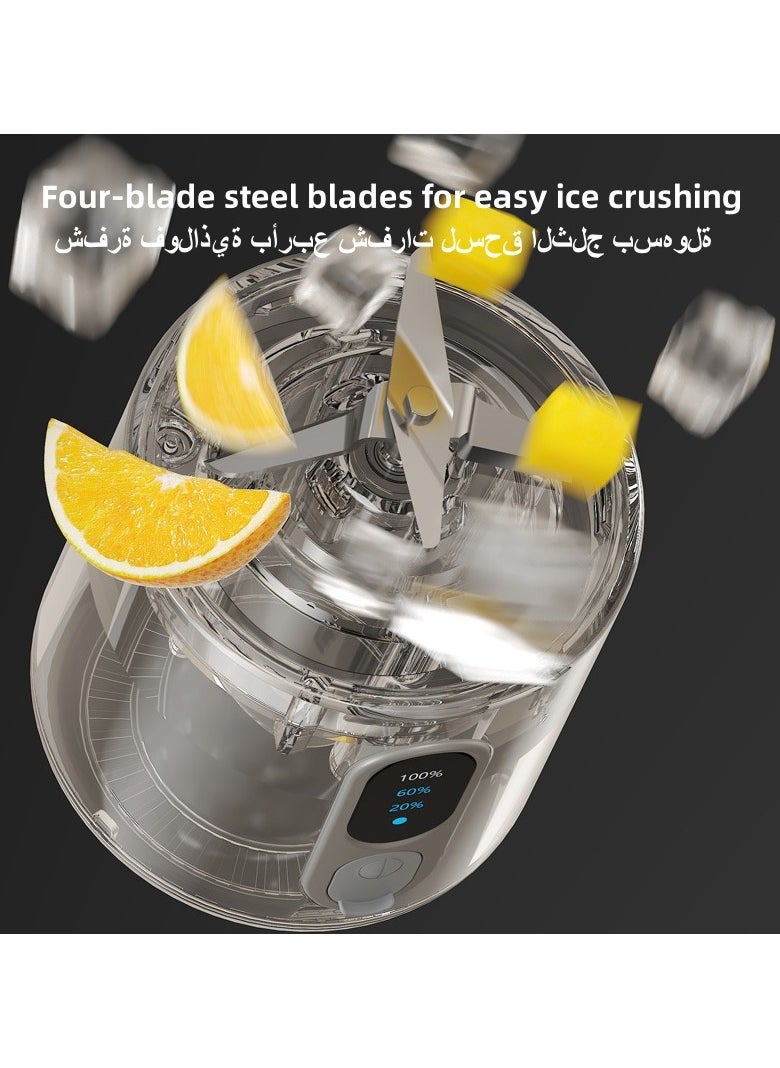 Portable Blender 500ml, 4 Stainless Steel Blades, 300 Watt for Shakes and Smoothies Juice Waterproof Blender, USB Rechargeable, With Travel Lid and Straw