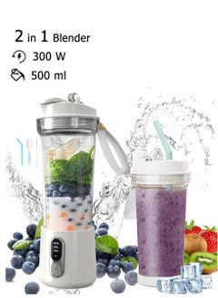 LBMT Portable Blender 500ml, 4 Stainless Steel Blades, 300 Watt for Shakes and Smoothies Juice Waterproof Blender, USB Rechargeable, With Travel Lid and Straw  - Image 1