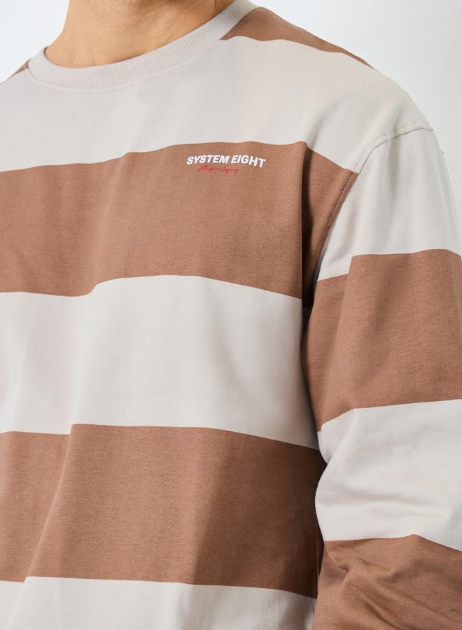 Styli Beige Striped Relaxed Fit Fleece Sweatshirt - Image 3
