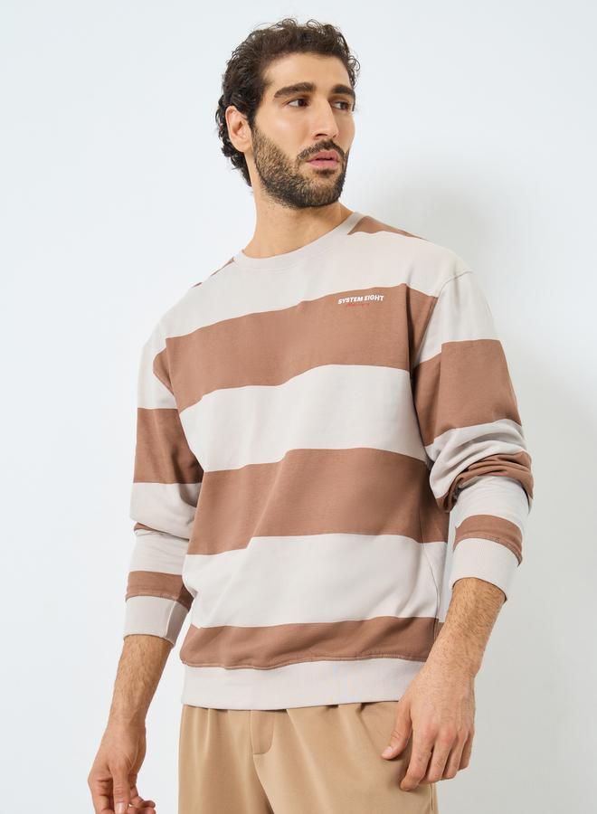 Styli Beige Striped Relaxed Fit Fleece Sweatshirt - Image 1