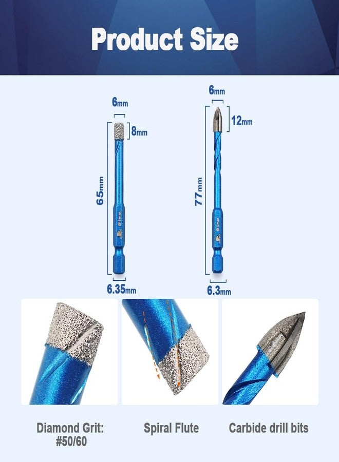 BRSCHNITT Diamond Drill Bit - BRSCHNITT 1/4 inch Masonry Drill Bits Set for Porcelain Tile Ceramic Stone Granite Marble,Hex Shank Diamond Hole Saw Drill Bit(5pcs/Pack). - Image 2