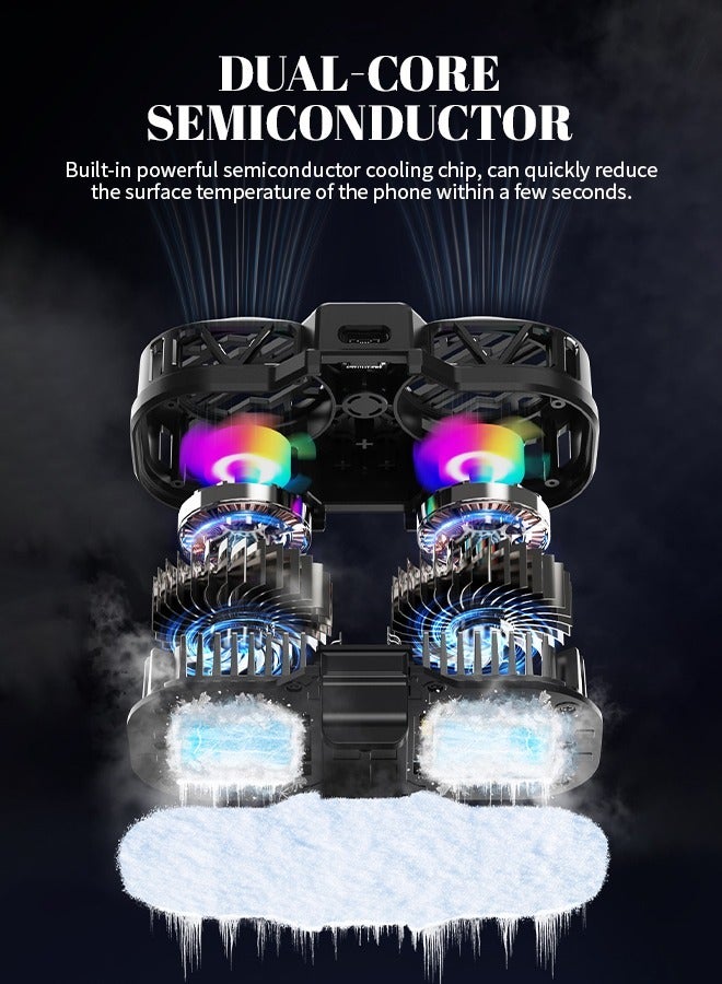 مبرد الهاتف المحمول RGB مع عرض درجة الحرارة في الوقت الفعلي وضبط سرعة الرياح بثلاث مستويات، مبرد الهاتف المحمول القابل للسحب مع شريحة تبريد ثنائية النواة عالية الكفاءة، مناسب للألعاب ومقاطع الفيديو والبث المباشر والملاحة، أسود - Image 5