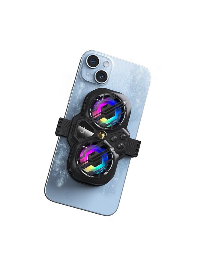 مبرد الهاتف المحمول RGB مع عرض درجة الحرارة في الوقت الفعلي وضبط سرعة الرياح بثلاث مستويات، مبرد الهاتف المحمول القابل للسحب مع شريحة تبريد ثنائية النواة عالية الكفاءة، مناسب للألعاب ومقاطع الفيديو والبث المباشر والملاحة، أسود - Image 1