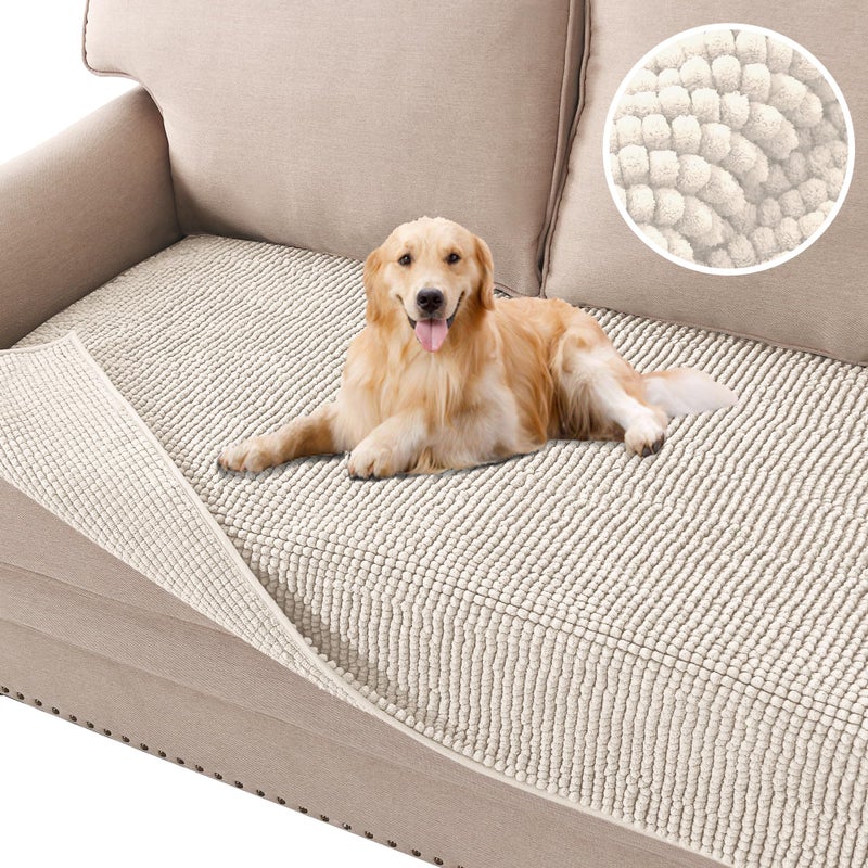 HVERSAILTEX Plush Chenille Dog Bed Cover Thick Soft Sofa Cover for 3 Cushion Couch Anti Slip Couch Cover Furniture Protector for Dog Pet Cat 35 x 82 Ivory