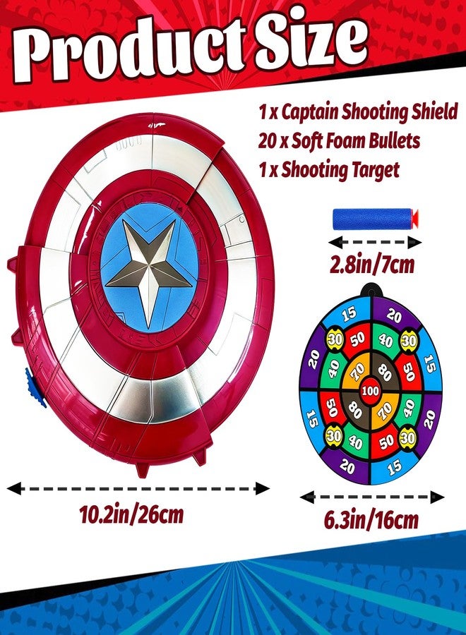 YMMAALE Captain Superhero Shield Blaster Toy, Dart Shooting Shield with 20 Foam Darts, Cosplay Prop for Adults, Roleplay, Halloween & Party Entertainment - Image 2