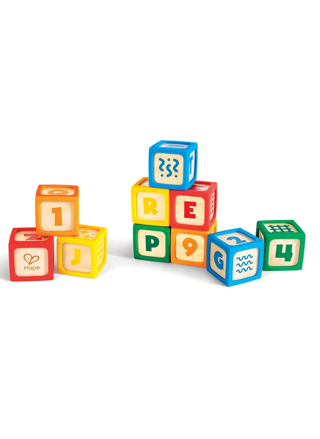 هيب Hape- Educational Grip-n-Stack Silicone & 10pcs Wood Blocks with numbers and patterns
