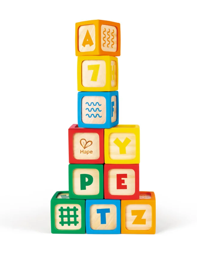 هيب Hape- Educational Grip-n-Stack Silicone & 10pcs Wood Blocks with numbers and patterns