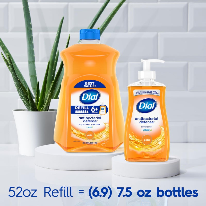 Dial Antibacterial Defense Liquid Hand Soap + Aloe, Gold Scent, 52 Fl Oz Hand Soap Refill (3 Count), Dermatologist-Tested, Gentle Formula - Image 3