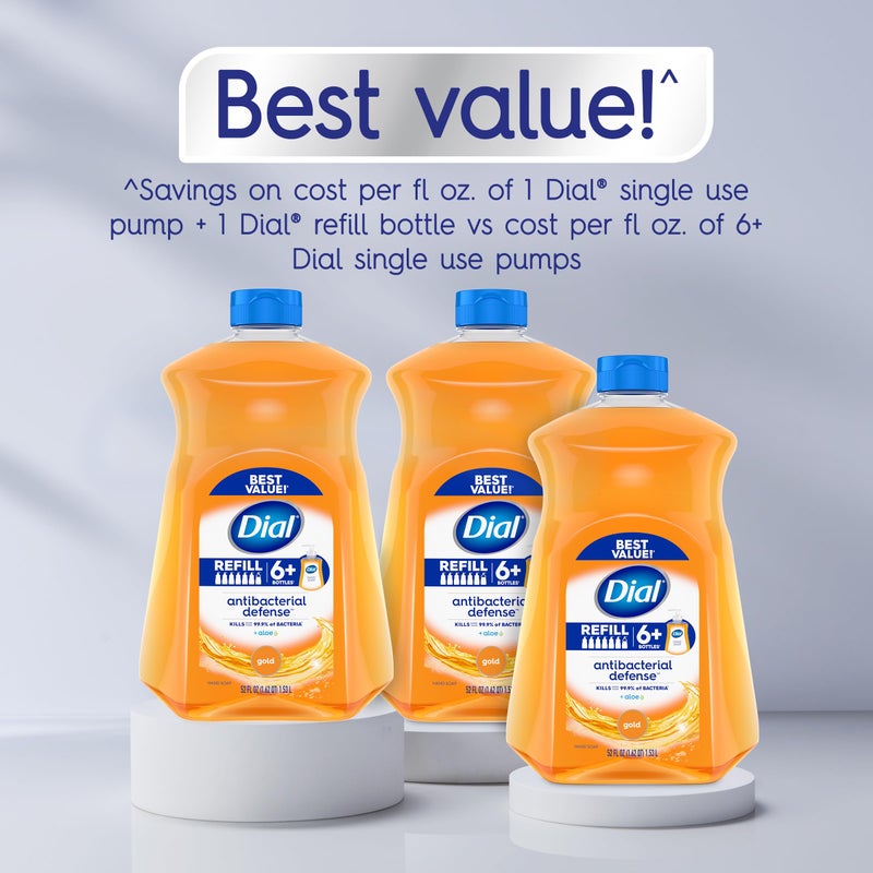 Dial Antibacterial Defense Liquid Hand Soap + Aloe, Gold Scent, 52 Fl Oz Hand Soap Refill (3 Count), Dermatologist-Tested, Gentle Formula - Image 5