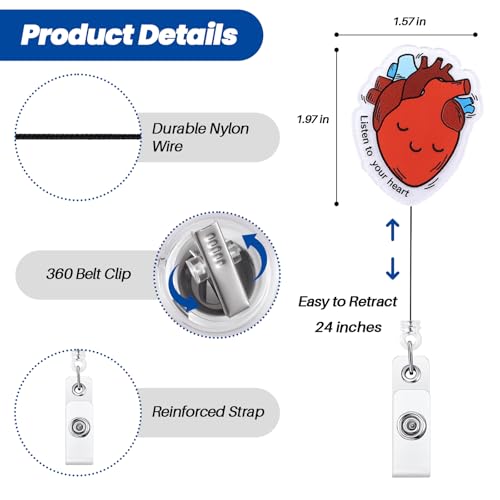 BVIIE Cute Cardiac Badge Reel, Funny Heart ID Name Badge Holder with Retractable Clip, Cardiology Badge Clip for RN CNA LPN LVN Hospital Medical Worker Doctor Anatomy Nursing Student Cardiologist - Image 4