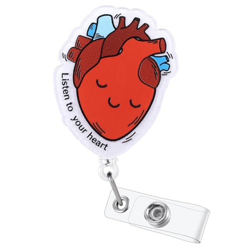 BVIIE Cute Cardiac Badge Reel, Funny Heart ID Name Badge Holder with Retractable Clip, Cardiology Badge Clip for RN CNA LPN LVN Hospital Medical Worker Doctor Anatomy Nursing Student Cardiologist - Image 1