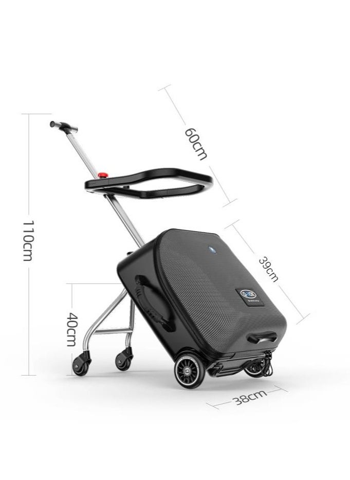Golden Kids Ride-on Suitcase, Expandable Suitcase with Child Seat Design，Large Carry On Hardside Rolling Luggage with Detachable Trolley,Travel for Boys Girls (Expandable+Guardrail+Customs Lock, Black)  - Image 2