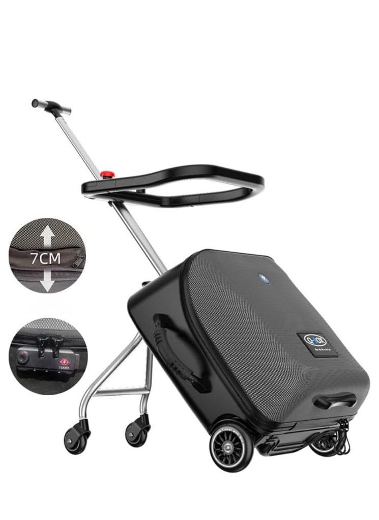 Golden Kids Ride-on Suitcase, Expandable Suitcase with Child Seat Design，Large Carry On Hardside Rolling Luggage with Detachable Trolley,Travel for Boys Girls (Expandable+Guardrail+Customs Lock, Black)  - Image 4