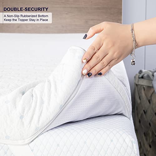 Ferlizer 4 Inch King Mattress Topper Protector Cover, Oeko-Tex Certified, Bamboo Zippered Cover for Mattress Topper, Adjustable Straps & Anti-Slip Silicone Bottom, Removable & Washable - Cover Only - Image 5