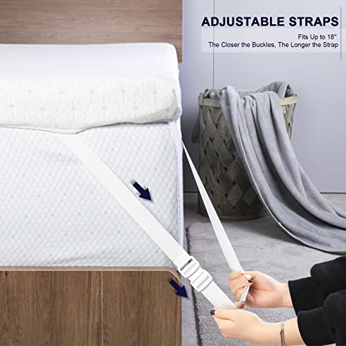 Ferlizer 4 Inch King Mattress Topper Protector Cover, Oeko-Tex Certified, Bamboo Zippered Cover for Mattress Topper, Adjustable Straps & Anti-Slip Silicone Bottom, Removable & Washable - Cover Only - Image 4