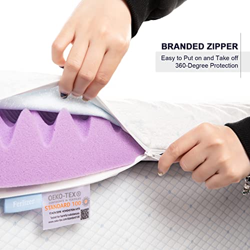Ferlizer 4 Inch King Mattress Topper Protector Cover, Oeko-Tex Certified, Bamboo Zippered Cover for Mattress Topper, Adjustable Straps & Anti-Slip Silicone Bottom, Removable & Washable - Cover Only - Image 3