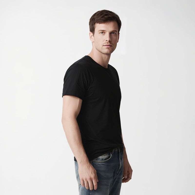 ORJ 2 Pack Black t Shirts for Men,Crew Neck Short Sleeve Men's Undershirt,Plain Black Workout Polyester Blank tee Bulk - Image 5