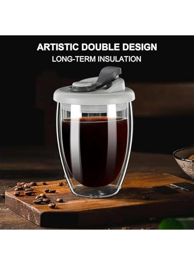 TRASSLE Double Wall Glass Coffee Mug, Glass Coffee Cup with Silicone Lid 12 OZ, Insulated Coffee Mug for Milk, High Borosilicate Glass Double Walled Cup for Travel & Home - Image 3