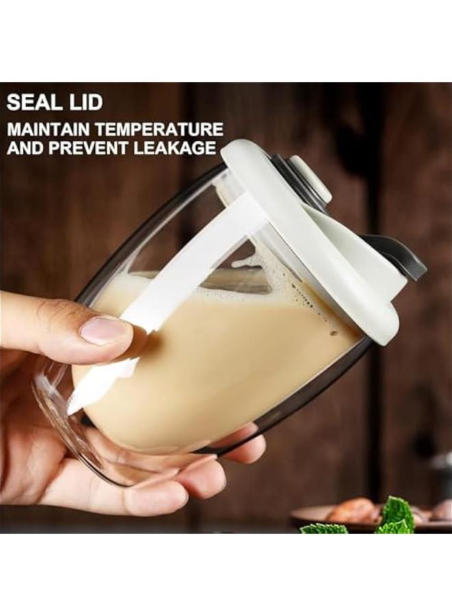 TRASSLE Double Wall Glass Coffee Mug, Glass Coffee Cup with Silicone Lid 12 OZ, Insulated Coffee Mug for Milk, High Borosilicate Glass Double Walled Cup for Travel & Home - Image 4