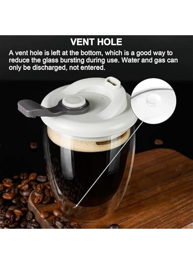 TRASSLE Double Wall Glass Coffee Mug, Glass Coffee Cup with Silicone Lid 12 OZ, Insulated Coffee Mug for Milk, High Borosilicate Glass Double Walled Cup for Travel & Home - Image 5