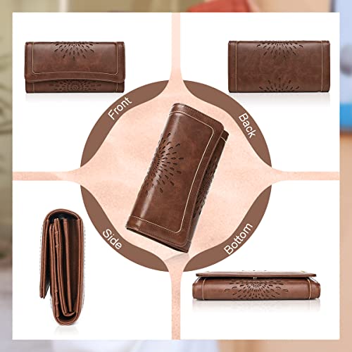 APHISON Ladies Soft PU Leather Long Wallet Trifold Clutch Purse Credit Card Holder Case for Women With Gift Box 2214 (COFFEE) - Image 3