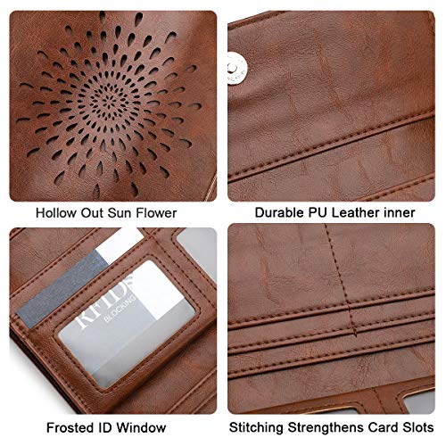 APHISON Ladies Soft PU Leather Long Wallet Trifold Clutch Purse Credit Card Holder Case for Women With Gift Box 2214 (COFFEE) - Image 5