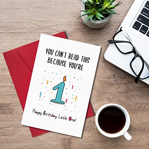 Ogeby Funny First Birthday Card, Happy Birthday Little One Card, You Can’t Read This Because You’re 1 - Image 3