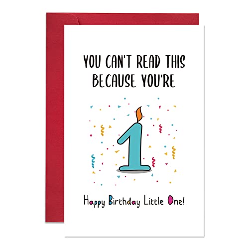 Ogeby Funny First Birthday Card, Happy Birthday Little One Card, You Can’t Read This Because You’re 1 - Image 1