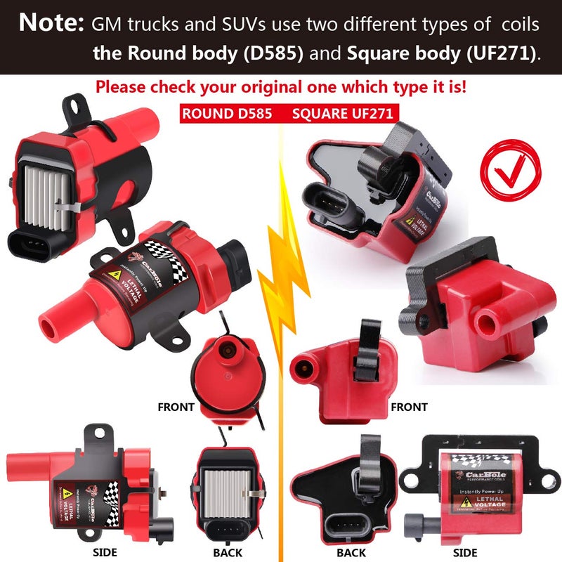 CarBole 8Pcs Ignition Coil Pack + 8Pcs 8mm Spark Plug Wire Fit For Cadillac Escalade, Chevy Silverado Avalanche Express 3500 Suburban Tahoe, GMC Sierra 4.8L 5.3L 6.0L 8.1L for UF271 D581 (Square Coil) - Image 3
