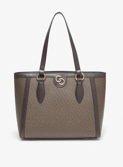 Celeste Women Monogram Embossed Tote Bag with Zip Closure and Double Handle