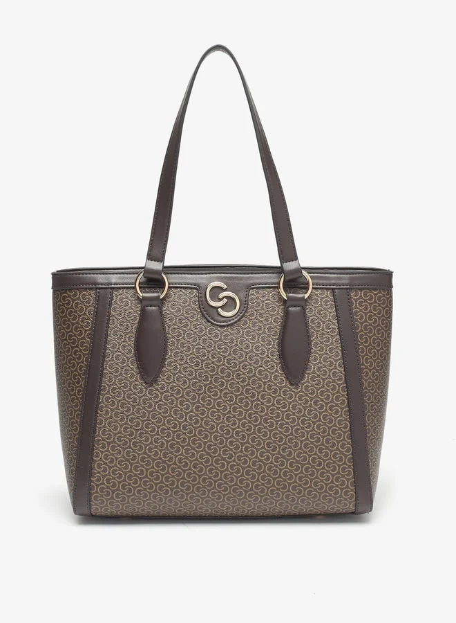 Celeste Women Monogram Embossed Tote Bag with Zip Closure and Double Handle